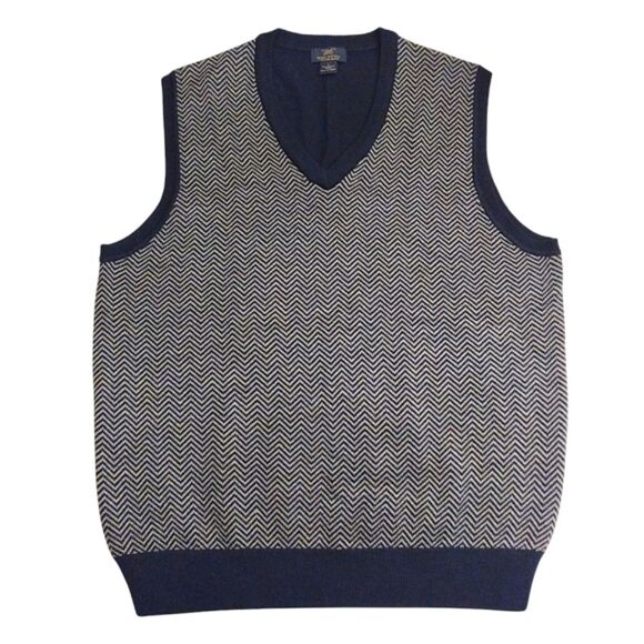 Brooks Brothers 346 Extra Fine Merino Wool V-Neck Sweater Vest, Large, Navy/Gray - Picture 2 of 8